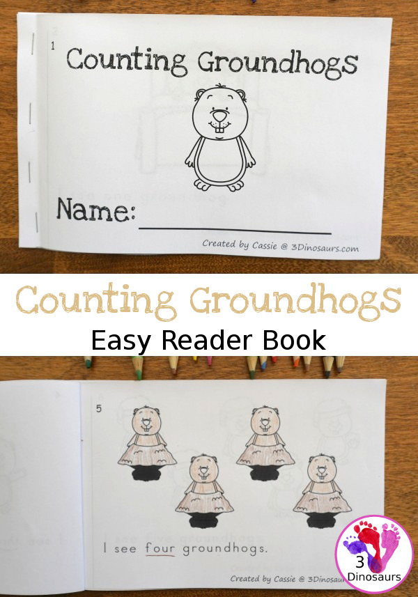 Free Counting Groundhogs Easy Reader Book - work on numbers 1 to 10 with this simple easy reader book - 3Dinosaurs.com