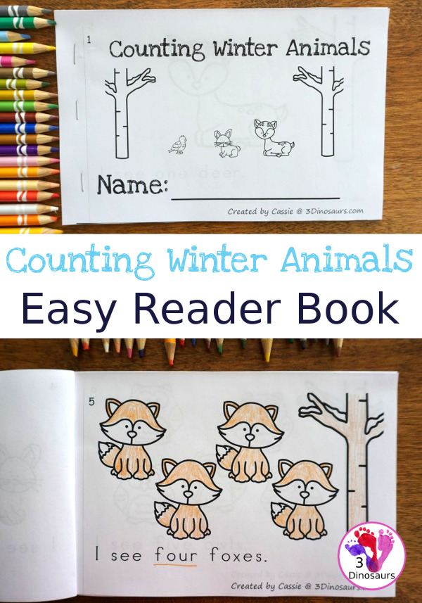 Free Animals in Winter Counting Easy Reader Book - work on numbers 1 to 10 with this simple easy reader book - 3Dinosaurs.com