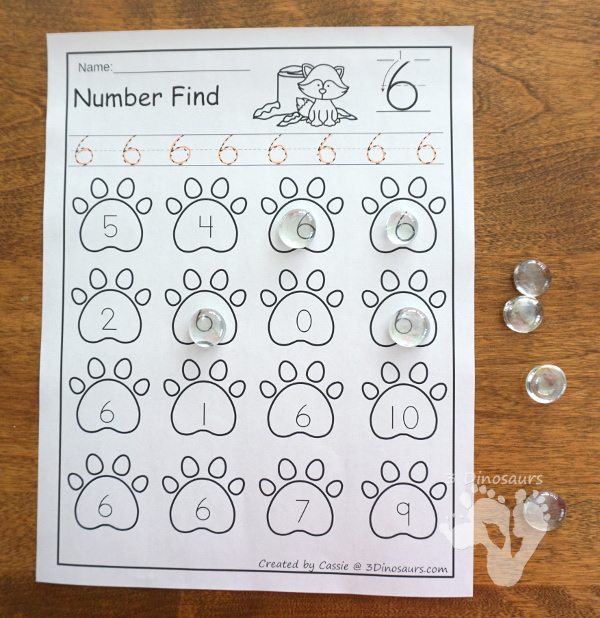 Animals in Winter Number Find - works on number digit and number work with numbers 0 to 20 - 3Dinosaurs.com