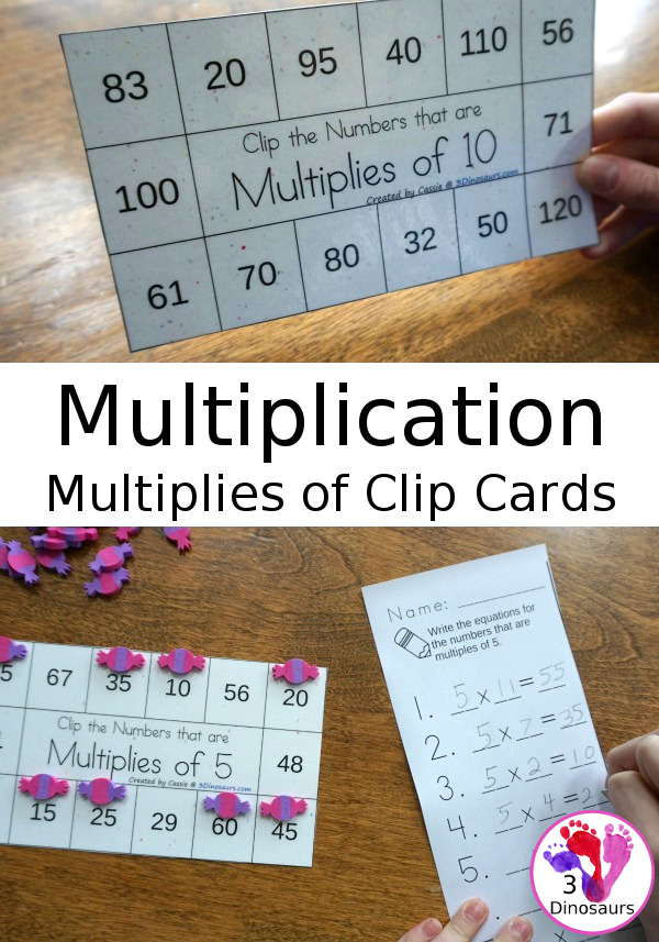 Multiplication: Multiplies of Clip Cards - a fun way to work on multiplication and skip counting numbers with clip cards and recording sheets - 3Dinosaurs.com