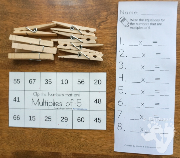 Multiplies of Clip Cards - a fun way to work on multiplication and skip counting numbers with clip cards and recording sheets - 3Dinosaurs.com