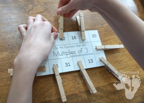 Multiplies of Clip Cards - a fun way to work on multiplication and skip counting numbers with clip cards and recording sheets - 3Dinosaurs.com