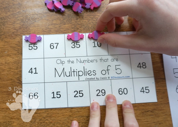 Multiplies of Clip Cards - a fun way to work on multiplication and skip counting numbers with clip cards and recording sheets - 3Dinosaurs.com