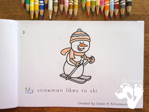 Free My Snowman Easy Reader Book - a fun 8 page book for kids to read and learn winter activities - 3Dinosaurs.com