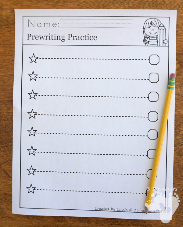 Fine Motor Prewriting Printables - 170 pages of prewriting pages for those that start at the beginning of prewriting and work up to different prewriting for PreK and Kindergarten - 3Dinosaurs.com