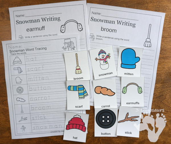 Snowman Themed Pack for PreK and Kindergarten with 150 pages of activities, cards, easy reader books and no-prep printables - 3Dinosaurs.com