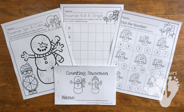 Snowman Themed Pack for PreK and Kindergarten with 150 pages of activities, cards, easy reader books and no-prep printables - 3Dinosaurs.com