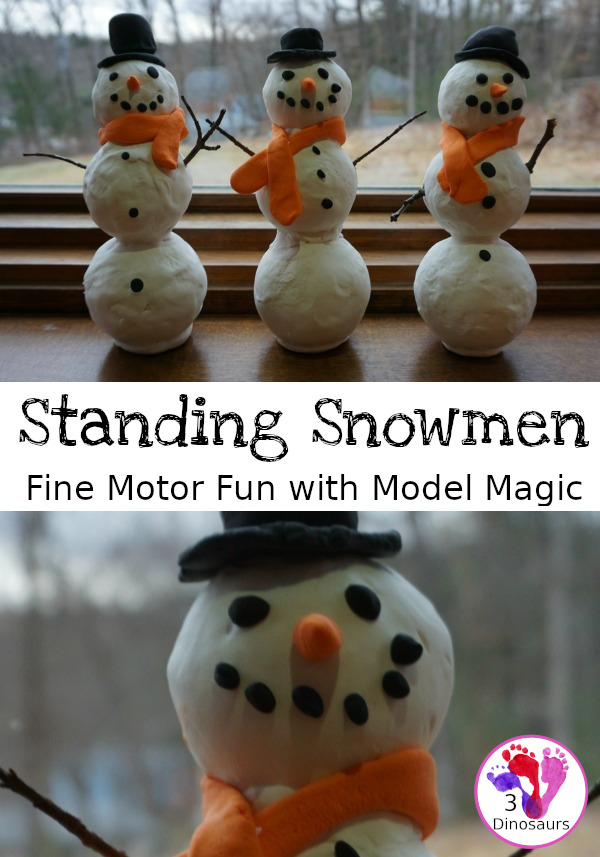 Standing Model Magic Snowman - a fun model magic craft that is great for fine motor and for kids to use in this fun craft - 3Dinosaurs.com