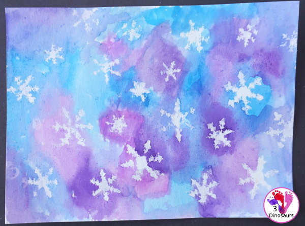 Watercolor & Oil Pastel Snowflakes Painting - easy snowflake painting activity that many different ages can do together - 3Dinosaurs.com