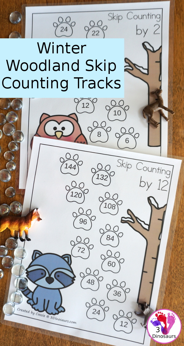 Free Winter Woodland Skip Counting Tracks - Work on skip counting from 1 to 12 with these 12 skip counting sheets - 3Dinosaurs.com