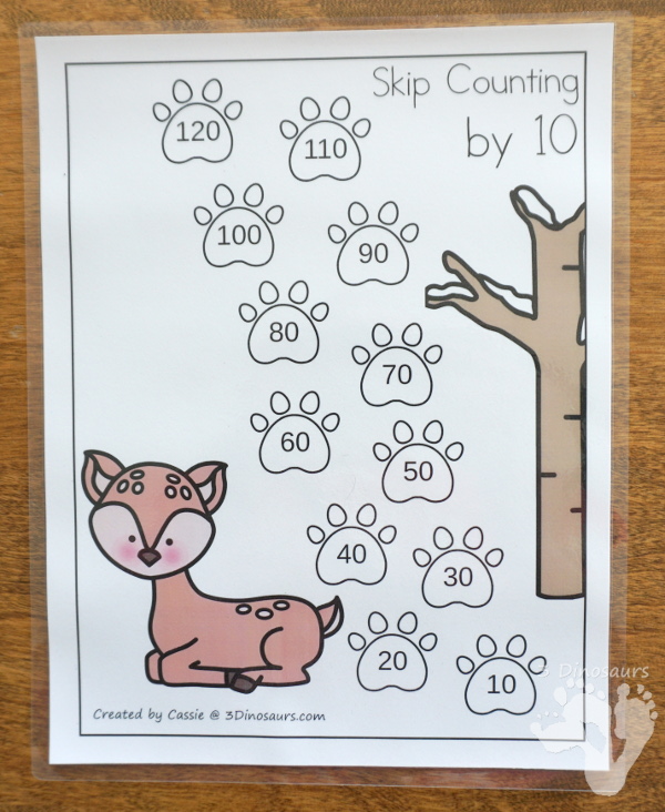 Free Winter Woodland Skip Counting Tracks - Work on skip counting from 1 to 12 with these 12 skip counting sheets - 3Dinosaurs.com