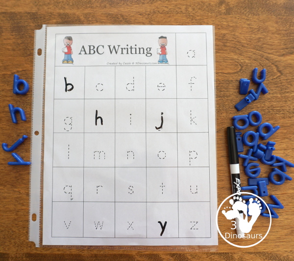 Free ABC Tracing Chart For PreK & Kindergarten - 3 charts with uppercase and lowercase together, uppercase only and lowercase only for kids to see all the letters together and trace them - 3Dinosaurs.com