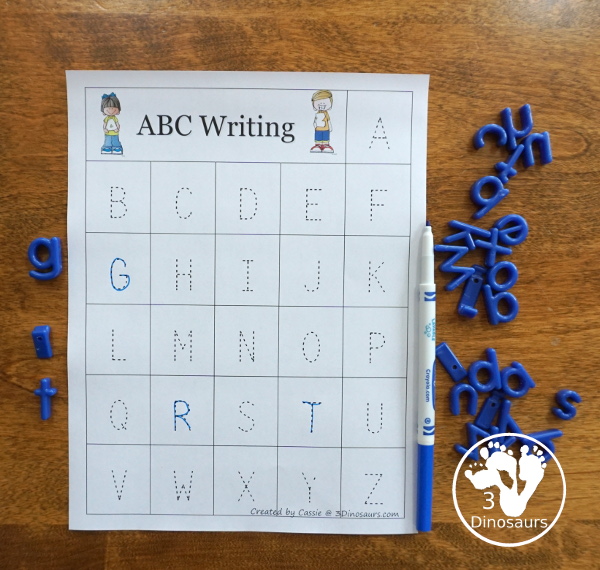 Free ABC Tracing Chart For PreK & Kindergarten - 3 charts with uppercase and lowercase together, uppercase only and lowercase only for kids to see all the letters together and trace them - 3Dinosaurs.com