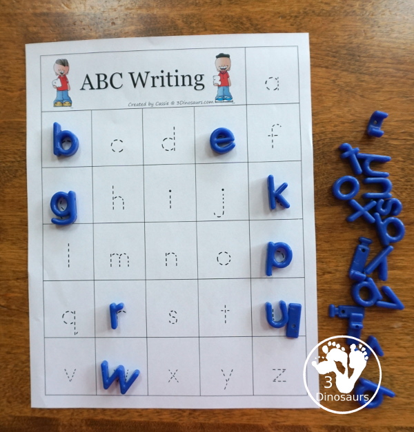 Free ABC Tracing Chart For PreK & Kindergarten - 3 charts with uppercase and lowercase together, uppercase only and lowercase only for kids to see all the letters together and trace them - 3Dinosaurs.com