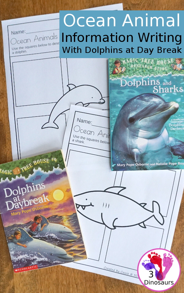 Free Ocean Animals Information Writing with Dolphins at Daybreak- study and learn about 7 ocean animals while reading Dolphins at Daybreak - 3Dinosaurs.com