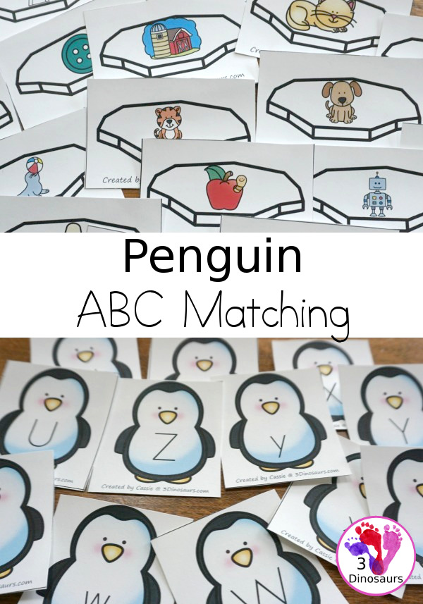 Free Penguin ABC Matching Printable - with iceberg pictures and matching abc penguins for matching all 26 letters of the alphabet - 3Dinosaurs.com