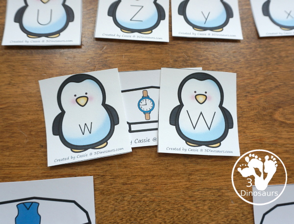 Free Penguin ABC Matching Printable - with iceberg pictures and matching abc penguins for matching all 26 letters of the alphabet - 3Dinosaurs.com