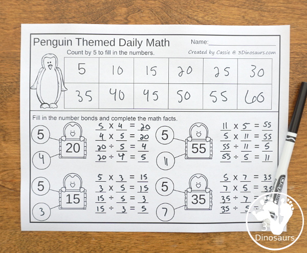 No-Prep Penguin Themed Multiplication and Division - 30 no-prep pages of math for kids to learn or review their math skills. These for great for earlier finishers or those that might need extra help.  - 3Dinosaurs.com