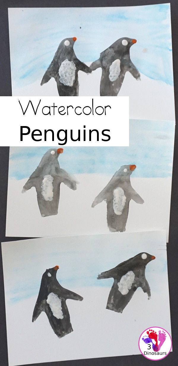 Penguin Watercolor Painting - a fun and easy watercolor painting activity that is great for a winter penguin theme - 3Dinosaurs.com