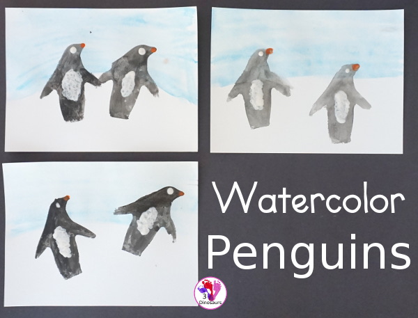 Penguin Watercolor Painting - a fun and easy watercolor painting activity that is great for a winter penguin theme - 3Dinosaurs.com