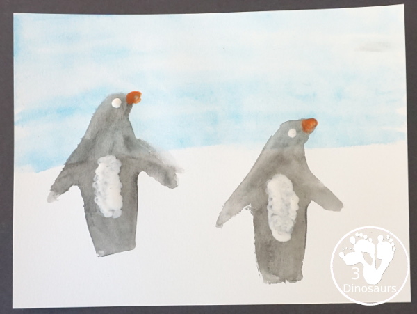 Penguin Watercolor Painting - a fun and easy watercolor painting activity that is great for a winter penguin theme - 3Dinosaurs.com