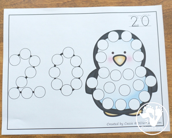 Polar Bear & Penguin Dot the Number Count the Number - this is a fun counting activity with dot markers that works on numbers 0 to 20 with color or black and white options - 3Dinosaurs.com #winteractivities #polaranimals #dotmaker #doadot #numbers #counting  #kindergarten #prek