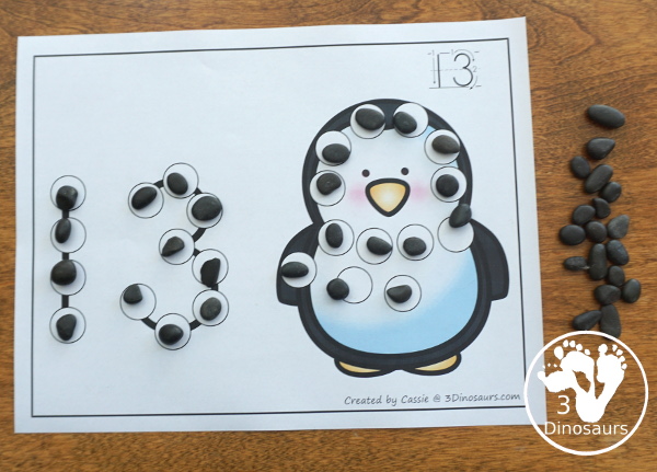 Polar Bear & Penguin Dot the Number Count the Number - this is a fun counting activity with dot markers that works on numbers 0 to 20 with color or black and white options - 3Dinosaurs.com #winteractivities #polaranimals #dotmaker #doadot #numbers #counting  #kindergarten #prek