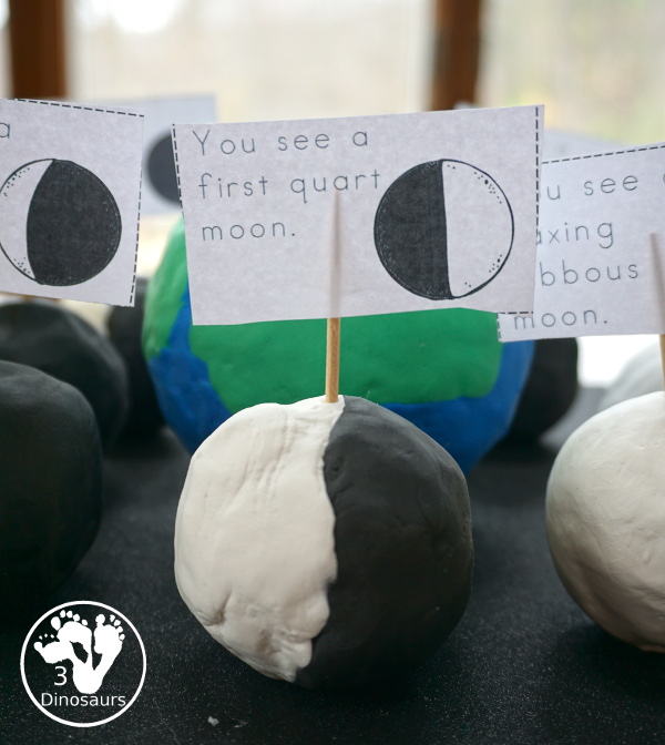 Model of the Phase of the Moon with Midnight at the Moon - a fun 3D model to make to show the phase of the moon and how it goes around the Earth - 3Dinosaurs.com