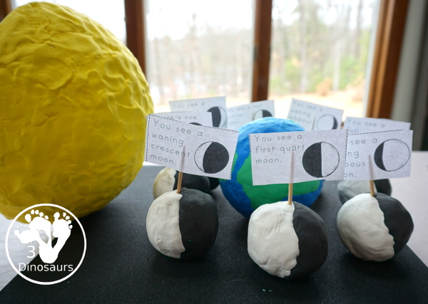 Model of the Phase of the Moon with Midnight at the Moon - a fun 3D model to make to show the phase of the moon and how it goes around the Earth - 3Dinosaurs.com