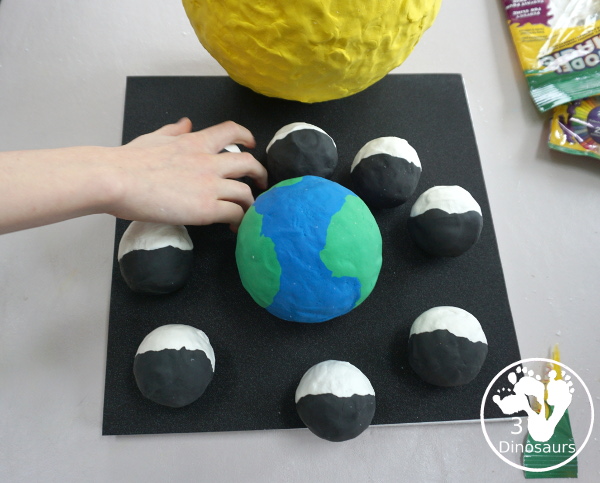 Model of the Phase of the Moon with Midnight at the Moon - a fun 3D model to make to show the phase of the moon and how it goes around the Earth - 3Dinosaurs.com