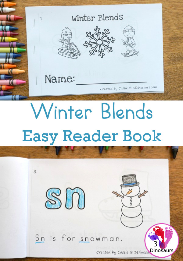 Free Winter Blends Easy Reader Book - a fun 10 page book that is great to use with kids. You can work on 9 different blends with winter words - 3Dinosaurs.com