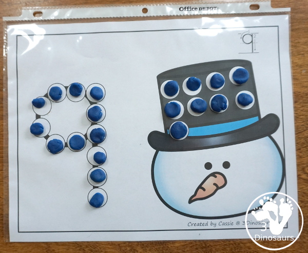 Snowman, Snowflake & Mitten Dot the Number Count the Number - this is a fun counting activity with dot markers that works on numbers 0 to 20 with color or black and white options - 3Dinosaurs.com #winteractivities #dotmaker #doadot #numbers #counting  #kindergarten #prek