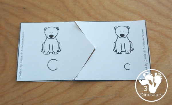 Free Polar Bear ABC Matching Puzzle - fun ways to work on matching letters with polar bears with letters, words, and pictures An easy hands-on alphabet learning activities for kids in kindergarten and preschool - 3Dinosaurs.com