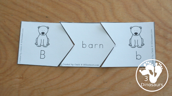 Free Polar Bear ABC Matching Puzzle - fun ways to work on matching letters with polar bears with letters, words, and pictures An easy hands-on alphabet learning activities for kids in kindergarten and preschool - 3Dinosaurs.com