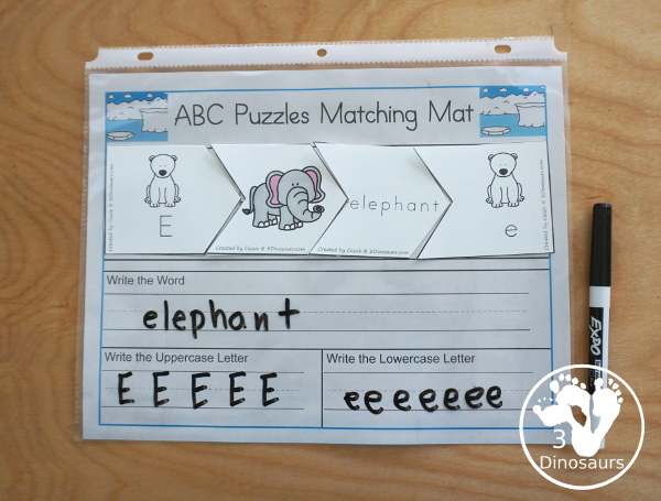 Free Polar Bear ABC Matching Puzzle - fun ways to work on matching letters with polar bears with letters, words, and pictures An easy hands-on alphabet learning activities for kids in kindergarten and preschool - 3Dinosaurs.com