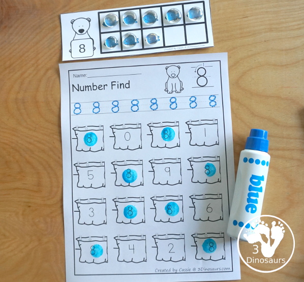 Polar Bear Number Find - with number digit and number word options - 3Dinosaurs.com