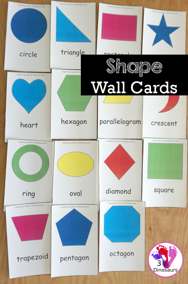 Free Shape Wall Cards - with fifteen 2D shape wall cards for kids to see the shape and shape name - 3Dinosaurs.com