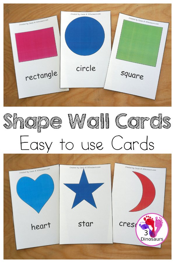 Free Shape Wall Cards - with fifteen 2D shape wall cards for kids to see the shape and shape name - 3Dinosaurs.com