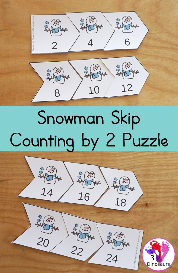 Free Snowman Skip Counting By 2 Puzzles - it has 12 piece puzzle to work on skip counting from 2 to 24  - 3Dinosaurs.com
