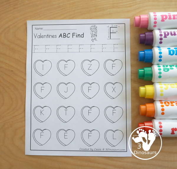 Valentines ABC Letter Find - uppercase and lowercase letter finds with all 26 letters of the alphabet with fun heart finds for working on learning and tracing letters - 3Dinosaurs.com