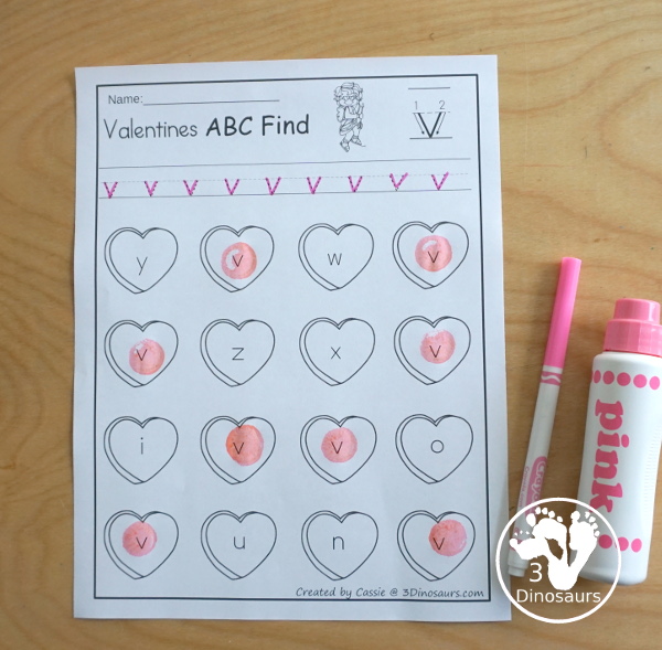 Valentines ABC Letter Find - uppercase and lowercase letter finds with all 26 letters of the alphabet with fun heart finds for working on learning and tracing letters - 3Dinosaurs.com