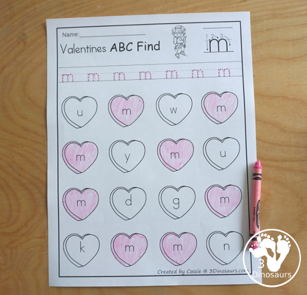 Valentines ABC Letter Find - uppercase and lowercase letter finds with all 26 letters of the alphabet with fun heart finds for working on learning and tracing letters - 3Dinosaurs.com