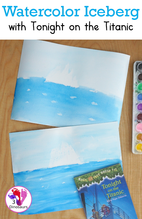 Iceberg Watercolor Painting with Tonight on the Titanic - a simple watercolor painting of an iceberg to go with the Magic Tree House Book Tonight on the Titanic. - 3Dinosaurs.com