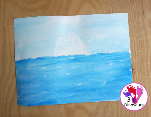 Iceberg Watercolor Painting with Tonight on the Titanic - a simple watercolor painting of an iceberg to go with the Magic Tree House Book Tonight on the Titanic. - 3Dinosaurs.com