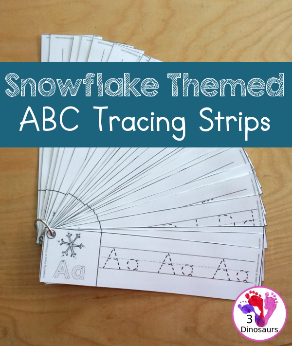 Free Snowflake Theme ABC Tracing Strips - with uppercase and lowercase together. You have fun kids with a snowflake plus you can see an example of how to trace the letters - 3Dinosaurs.com