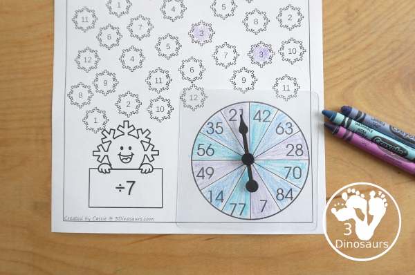 Snowflake Multiplication & Division Selling Set - with spinning multiplication and division practice worksheets, math fact pages, math fact worksheets, roll a snowflake math page, matching snowflake multiplication and division flashcard printables and snowflake dice printables- 3Dinosaurs.com
