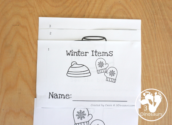 Free Winter Items Easy Reader Book - a fun book with winter items for kids to learn in an eight page book - 3Dinosaurs.com