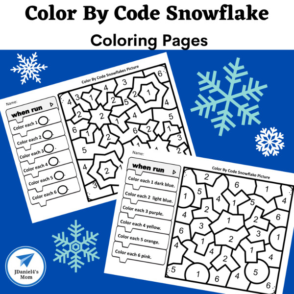 Color By Code Snowflake Coloring Pages by JDaniel4's Mom.