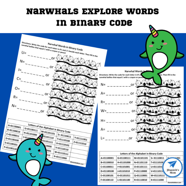 Narwhals Explore Words in Binary Code by JDaniel4's Mom.