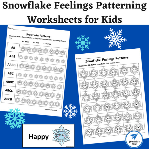 Snowflake Feelings Patterning Worksheets for Kids by JDaniel4's Mom.